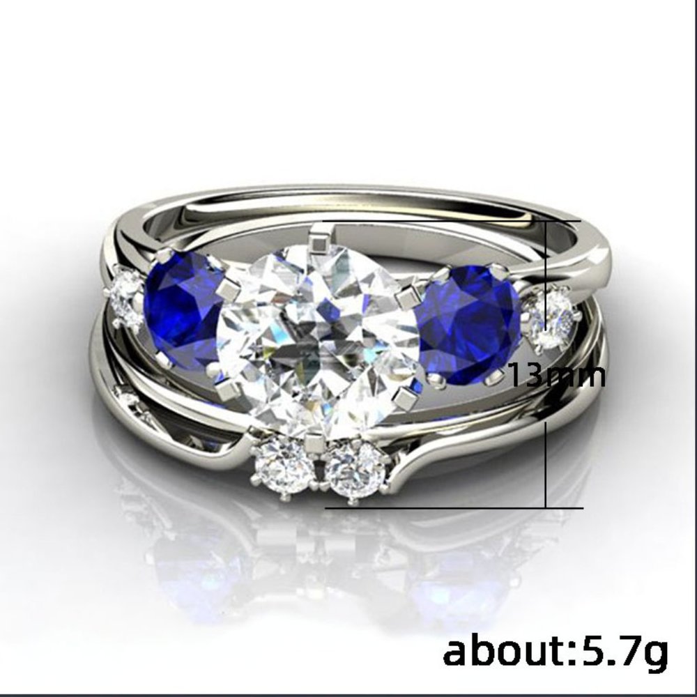 "Lovely Round White And Royal Blue CZ Ring for Women, FB16FA1150 - Picture 4 of 4